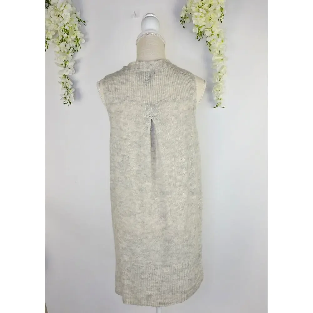 Lucky Brand Sweater Vest Small Gray Wool Blend Open Front Long Pockets Boho Chic